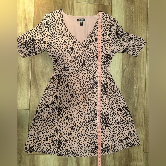 Aqua Pink Black Leopard Print Dress Small V Neck Short Sleeve A Line Pockets - Picture 11 of 12